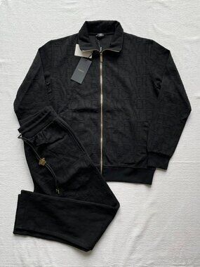 Versace Men's Black Embossed Logo Tracksuit Luxury Designer Set XL